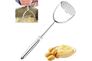 AUROBEST Schiacciapatate Acciaio Inox, Pressa Purè Patate con Manico Ergonomico, Schiaccia Patate Manuale, Utensile Cucina Professionale per Verdure, Frutta, Zucca, Lavabile in Lavastoviglie (Argento)