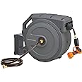 Giraffe Tools Retractable Hose Reel Wall Mounted Garden Hose Reel Heavy Duty with Automatic Rewind 130ft 180 Deg Swivel Bracket, Any Length Lock (1/2 130FT PRO, Dark Grey), AW40PRO