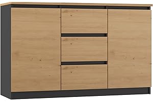 ‎CDF CDF Moderne Kommode 2D3S (2 Türen, 3 Schubladen) | Farbe: Anthrazit Artisan-Eiche BA | Aktenschrank, für kleine Gegenstände | Ideal für Wohnzimmer, Schlafzimmer, Kinderzimmer, Jugendzimmer und Büro