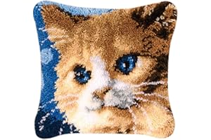 Coopay Loquet Crochet Kit Complet Housse de Coussin, Kit de Fabrication de Taie d'oreiller Coussins de Tapis Kits de Crochet pour Enfants Adultes Débutants,Décoration Intérieure,43 cm × 43 cm,Chat