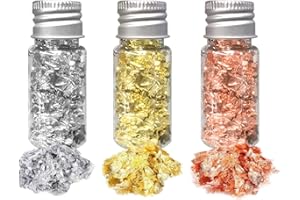 NTRUXZP Hojas de Pan de Oro Comestible Papel de Aluminio Decorativo multifunción para Pastel de Postre Chocolate embotellado Pan Oro para Decorar de Pastele, Lámina Alimentos Hoja Comestible（3 Botellas ）