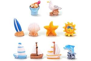 LTHERMELK 10 Stück Strand Mikrolandschaft Miniatur Ozean Strand Szene Ornament Set für DIY Fee Garten Dekoration Sonnenschirmen Booten Modell
