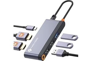 NOVOO Hub USB C Tripler Affichage 6 en 1 vers Dual HDMI, Stations d'accueil USB C Double Moniteur, 100W PD, 3 x USB, Dock USB-C pour Dell, HP, Lenovo, ASUS, Microsoft