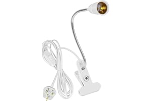 CRZPCHAS Clip Desk Lamp, E27 Lamp Holder Clip on Bulb holder Flexible Light Base with Switch UK Plug, 360° Clip on Light Socket Screw Lamp Holder 220cm Cable for Garages Kitchens Clip on table or hang on wall