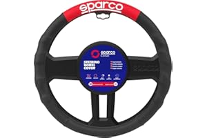 Sparco SPC1111RS Funda Universal para Volante de Coche, Negro/Rojo