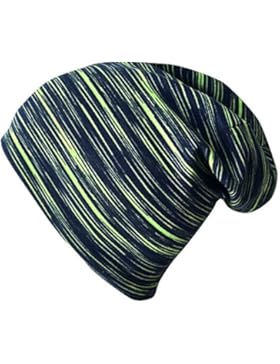 WOLLHUHN ÖKO Long Beanie / Wendemütze, ganzjährig, LINES schwarz / lime, innen einfarbig grau, für Jungen und...