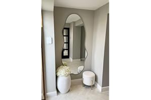 MirrorOutlet The Lacuna - Frameless Modern Full Length Arched Leaner/Wall Mirror 71" X 32" (180CM X 80CM) Silver Mirror Glass with Black wooden Backing - Polished Edging