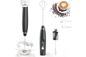 VIANBYE Milk Frother - Milk frother Electric Portable Coffee frother USB Rechargeable 3-Speed Milk frother Handheld with 2 Stainless Steel Whisk and 1 Cleaning Brush