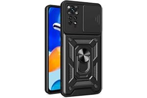 WBWONE Funda para Xiaomi Redmi Note 11 Pro 4G/5G / Note 12 Pro 4G, Anti-Rasguño Shock- Absorción TPU/PC Carcasa con 360° Anillo Kickstand y Cubierta Deslizante de la Cámara, Negro