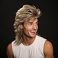 Blonde Mullet wig|Mens Wig for Adult|Pop Rock Wigs for Men|Mens Wigs Fancy Dress for 70s|80s wig