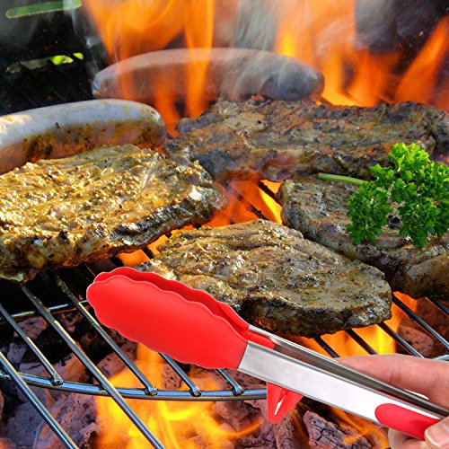 küchenzange Grillzange Edelstahl Silikon / Klein Groß Lang / Grillzange Rot / Servierzange / Zangen für Süßigkeiten Essen Salat BBQ / Multitool Universalzange / 2er Set - 2