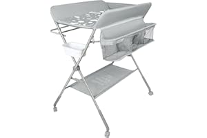 HUOLE Fasciatoio Portatile Pieghevole Fasciatoio a Piedi per Neonati con cintura di sicurezza e scomparti portaoggetti Fasciatoio da Viaggio Protegge la VitaBaby -80 * 58 * 90 cm -grigio chiaro