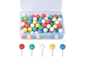 HQdeal 100 Piezas Chinchetas de Mapa, Chinchetas para Mapas Multicolor,Alfileres con Cabeza Redonda con Puntos de Aguja de Acero,para DIY Hogar Escuela y Uso Oficina (9.5 * 20mm)