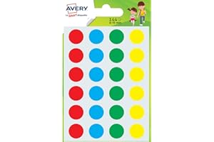 AVERY - Sachet de 144 pastilles autocollantes couleurs assorties. Diamètre 15mm.