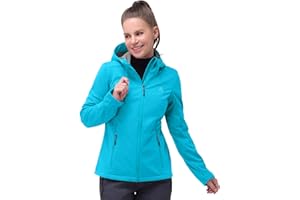33,000ft Damen Softshelljacke Wasserdichte Winddichte Funktionsjacke Atmungsaktive Übergangsjacke Leichte Fahhradjacke mit Kapuze Windbreaker zum Laufen, Radfahren, Wandern