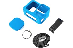 CERFFOOL Custodia protettiva in silicone per GoPro Hero 13 BLACK con coperchio laterale batteria e copriobiettivo e corda lunga 40 cm e cordino per kit di accessori per action camera (blu)