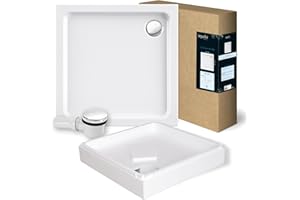 ‎AQUASU 'aquaSu® Acryl-Brausewannen-Set | Duschwanne mit Wannenträger und Excenter-Ablaufgarnitur | 80 x 80 x 6,5 cm | Weiß | 83003 4