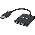 Manhattan DisplayPort 1.2 to 2-Port HDMI Splitter Hub with MST, 4K@30Hz, USB-A Powered, Video Wall Function, HDCP 2.2, Black, Three Year Warranty, Blister