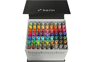 KARIN Megabox Brushmarker PRO set. 60 Farben Brushpens auf Wasserbasis geeignet zum Malen, Zeichnen und Handlettering, 1 stück (63er Pack)