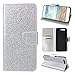 Produktbild Huawei P10 Plus Lederhülle, Asnlove PU Ledertasche Schutzhülle Weich Silikon TPU Hülle Stand Feature Bling Glitter Flipcase Scratch Schale Tasche Leather Case Etui Karte Slots Magnetisch String für Huawei P10 Plus Silber