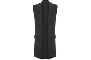 WearAll - Femmes sans Manches en crêpe Ouvrir Gilet Long Pocket Top Jacket - Jackets - Femmes - Taille 36-42