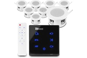 Power Dynamics Bluetooth Ceiling Speakers System, Powerline A100B In-Wall Amplifier, 8x CSBA3L Compact Small Ceiling Mount Speakers, Home Audio Kit with Remote & Speaker Cable (Black)