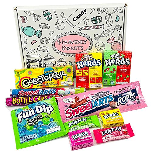 Mini Cesta Americana caramelos Wonka | Golosinas y barra de caramelos de selección en caja regalo | Surtido incluye Wonka Nerds Gobstoppers | 11 artículos de caramelos Retro