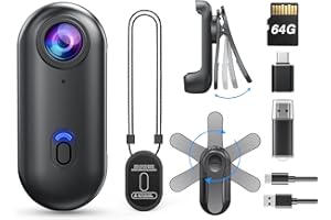 BOBLOV W4 1080P Body Camera, Wearable 64GB Body Cam with 360°Rotate Clip & Magnetic Clip, 120 Minutes for Recording, Mini Camera Easy to Use for Lecture, Traveling, Pet Walking (64GB 1080P)