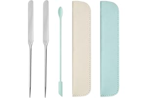 TIMJJG 2 Foundation-Spatel aus Edelstahl, Foundation-Schaufel, Foundation-Tönungsstift, Foundation-Spatel-Set, Gesichts-Make-up-Werkzeuge mit 2 Lederetuis und 1 grüner Spatel