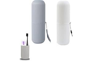 HFYMXNB 2 Piezas Porta Cepillo de Dientes Viaje,Caja Cepillo Dientes,Estuche Cepillo de Dientes de Viaje,Caja de Rack de Almacenamiento de Cepillo de Dientes para Viajes Hogar Escuela（Blanco Gris）