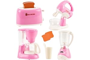 NUKDEY Accesorios Cocina Infantil, Electrodomesticos Cocina Juguetes con Cafetera Batidora Licuadora Tostadora, Utensilios de Cocina Infantil, Cafetera Juguete infantil Juego de Roles para Niños Niñas 3 Años