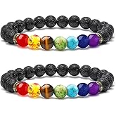 7 Chakra Bracelet 2 Pieces or 1 Piece Yoga Bracelet Gemstone Bracelets Natural Chakra Stones Lava Stone Healing Reiki Energy Therapy for Men and Women
