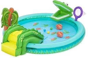 Bestway Crocodile Cove Play Center, Kids Paddling Pool with Slide, Water Play Center, Inflatable Water Park for Kids