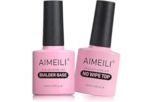 AIMEILI 7 in 1 Builder Base and No Wipe Top Coat, Strengthening Gel UV LED Nails Extension Gel Polish, Nail Repair Nail Strengthen Quick Extension Gel 2x10ml
