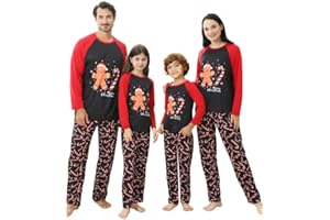 KOURIC Weihnachtspyjama Familie Set, Weihnachts Pyjama Family Set Lustig, Witzige Weihnachts Schlafanzug Familie,Christmas Pyjama Family Set Lang Winter Schwarz Rot Karierter Pyjamahosen