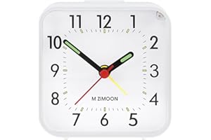 m zimoon Sveglia al Quarzo Analogica, Sveglia Analogico Classico con Funzione Snooze e Luce, Sveglia Analogica Senza Ticchettio, bianco