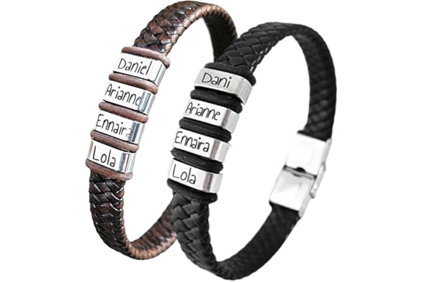 Pulsera personalizable con tu texto, totalmente ajustable, fabricada con cuero y acero. Regalos día del padre, regalos San Valentín. (TALY)