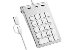 Rytaki Pro USB-C & USB-A Numpad Wired - Number Keypad with 3 USB 2.0 Hub, 18 Keys Numeric Keypad for Laptop/Desktop/iPad, 15° Ergonomic Numeric Keypad Keyboard Plug & Play for Windows/macOS/Chrome OS
