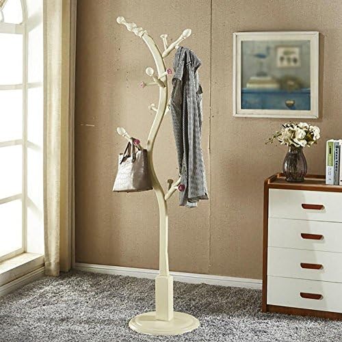 KSUNGB Clothes rail Bedroom Hangers Multifunction Tree shape Solid wood Clothes hat frame , white