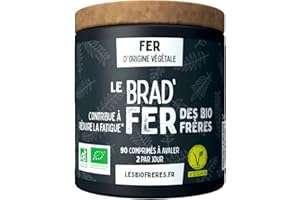 Fer BIO 7mg – Anti-Fatigue – Système Immunitaire – Haute Absorption – 90 comprimés Vegan à Avaler – Compléments alimentaires de Fer – 45 jours de cure – Les Bio Frères