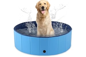 SEDOL Foldable Dog Pool – Portable PVC Pet & Kids Paddling Pool with Drainage Valve – Non-Slip Outdoor Bath for Summer Heat Relief in Garden, Patio, Beach – Quick Fold & Easy Store L(120×30cm)