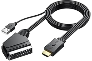 AUTOUTLET Konwerter Scart na HDMI 1080P, obsługa konwersji 16:9/4:3, PAL/NTSC, adapter Scart na HDMI z kablem 150 cm, do odtwarzacza DVD, VCR