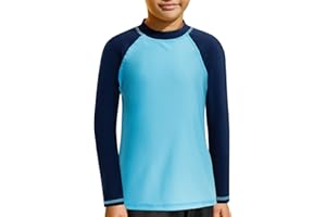 MASOCIO Maglia Anti UV Bambino UPF50+ Maglietta Nuoto Manica Lunga Costume da Piscina Mare Bambino Asciugatura Rapida 4-14 Anni