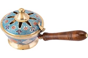 Quesera®Brass Bakhoor Burner/Mabkhara/Handcarved incense burner/home fragrance/home decor/incense holder/lobandaan/bhakhoor burner (24 x 12 cm)