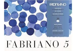 Honsell 19100262 Fabriano Disegno 5 Carton aquarelle de qualité supérieure, blanc naturel, grain grossier, 300 g/m², 23 x 21 cm, 20 feuilles, bloc encollé sur 4 côtés, sans chlore et sans acide
