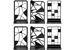 Aynaxcol Book Ends, Heavy Duty Metal Book End Holder for Shelves Tree Design Book Holder Decorative Book Stopper for Office, Home, School, Library, 3 Pair Black. (Rectangular Forms)