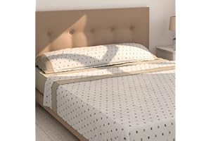 ZZ DON DESCANSO Don Descanso – Juego de Sábanas y Fundas de Almohada Mod. Nalui, Sábana Bajera Ajustable, Sábana Encimera y Fundas de ALM. para Cama 135cm (Varios tamaños y Colores) Estampado Lunares Beige