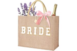 JUSTOTRY 1 pcs Design Junggesellenabschied Frauen Jute Tote Bag,Bedruckt“BRIDE” Lettering für Bride to Be Deko und Jga Frauen Accessoires,The Tote Bag Aesthetic Gift für Team Bride