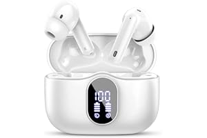 Btootos Wireless Earbuds, Bluetooth 5.3 Headphones In Ear with 4 ENC Noise Cancelling Mic, 2024 New Bluetooth Earphones Mini Deep Bass Stereo Sound, 36H Playtime LED Display Wireless Earbuds White