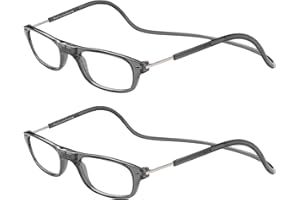 TBOC Pack: Lunettes de Lecture – (Deux Unités) Dioptrie +2.50 Monture Grise Femme Homme Aimant Fermeture Pliable Régable Magnetique
